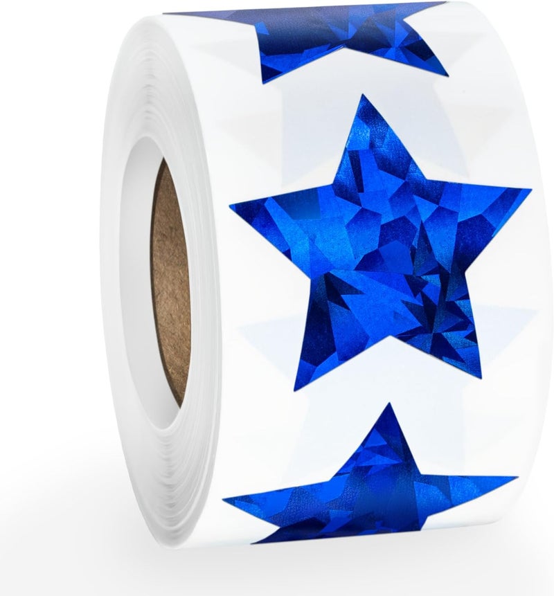 Imeepa 500 PCS Holographic Blue Star Stickers, 1.5 inch Self Adhesive Metallic Glitter Foil Sparkly Star Stickers Reward Behavior Chart Labels - Image 1