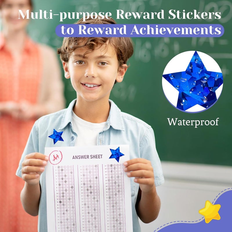 Imeepa 500 PCS Holographic Blue Star Stickers, 1.5 inch Self Adhesive Metallic Glitter Foil Sparkly Star Stickers Reward Behavior Chart Labels - Image 4