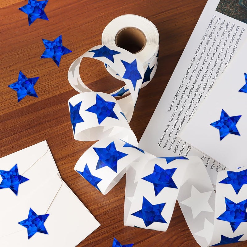 Imeepa 500 PCS Holographic Blue Star Stickers, 1.5 inch Self Adhesive Metallic Glitter Foil Sparkly Star Stickers Reward Behavior Chart Labels - Image 3