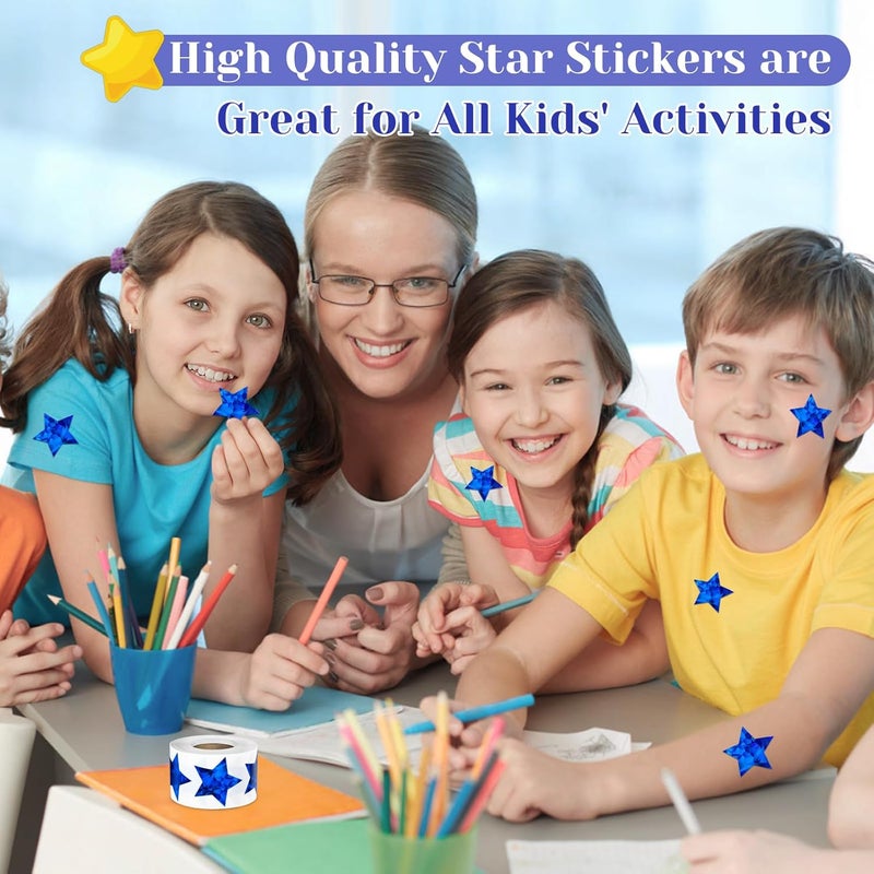 Imeepa 500 PCS Holographic Blue Star Stickers, 1.5 inch Self Adhesive Metallic Glitter Foil Sparkly Star Stickers Reward Behavior Chart Labels - Image 5