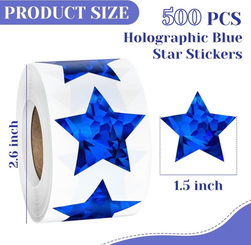 Imeepa 500 PCS Holographic Blue Star Stickers, 1.5 inch Self Adhesive Metallic Glitter Foil Sparkly Star Stickers Reward Behavior Chart Labels - Image 2