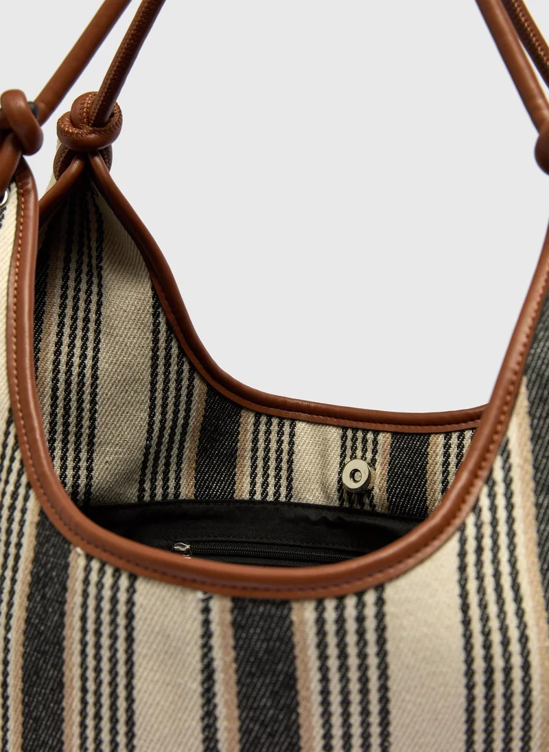 Matalan Black Stripe Canvas Tote Bag