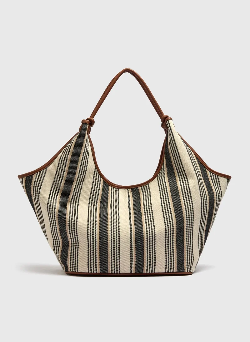 Matalan Black Stripe Canvas Tote Bag