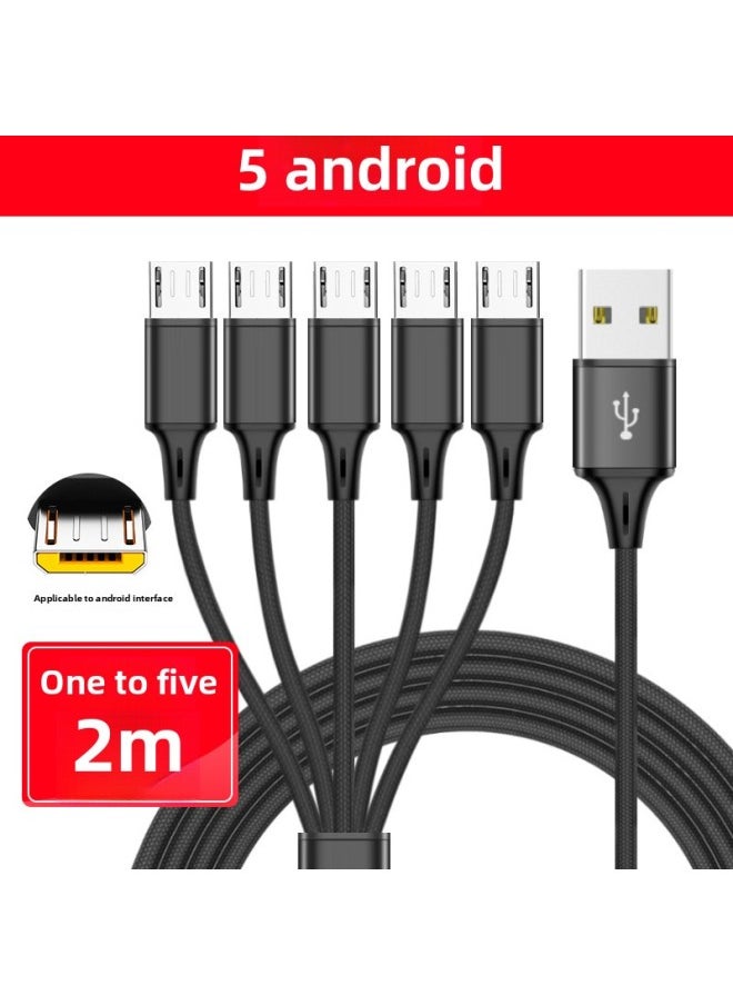 ماركة غير محددة - 5 أسلاك شحن Android متعددة الرؤوس، كابل بيانات من النوع C من واحد إلى خمسة، شحن سريع عالمي متعدد الوظائف، نموذج ثلاثة في واحد: قطع سمكة سوداء من واحد إلى خمسة 【5 Android】 2 متر - Image 1