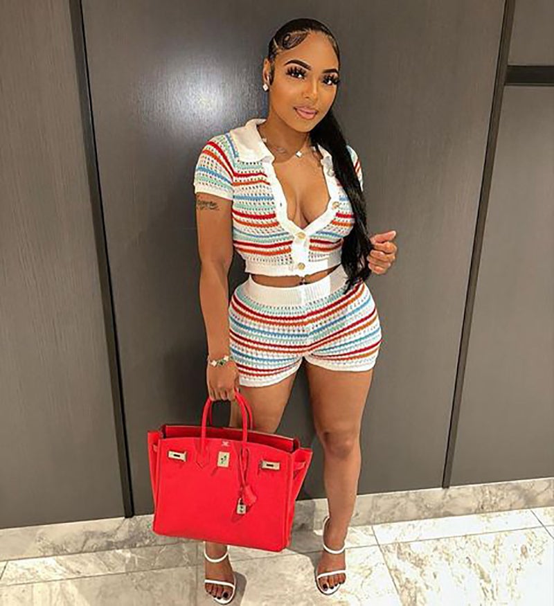Women's Summer Striped Knit Shorts Set - Image 4