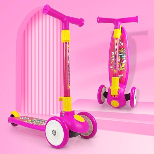 NHR Smart Kick Scooter for Kids, 4 Adjustable Height Scooter, Foldable & Attractive PU Wheels with Rare Brakes for Kids Age Upto 2+ Years (20 kg, Pink) - Image 1