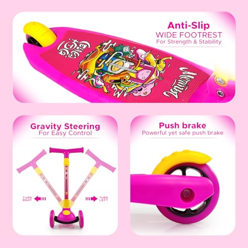 NHR Smart Kick Scooter for Kids, 4 Adjustable Height Scooter, Foldable & Attractive PU Wheels with Rare Brakes for Kids Age Upto 2+ Years (20 kg, Pink) - Image 4