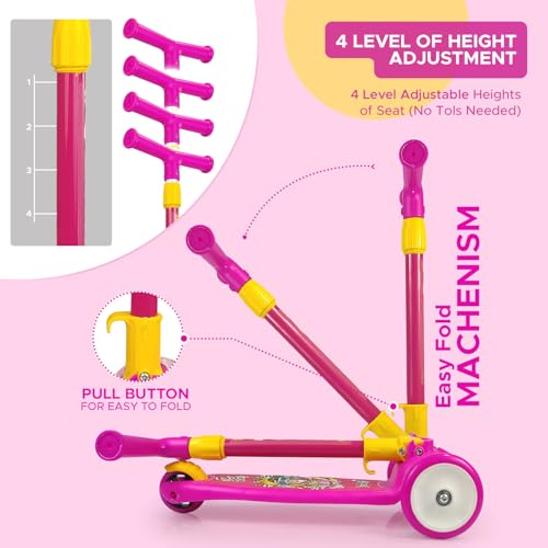 NHR Smart Kick Scooter for Kids, 4 Adjustable Height Scooter, Foldable & Attractive PU Wheels with Rare Brakes for Kids Age Upto 2+ Years (20 kg, Pink) - Image 5