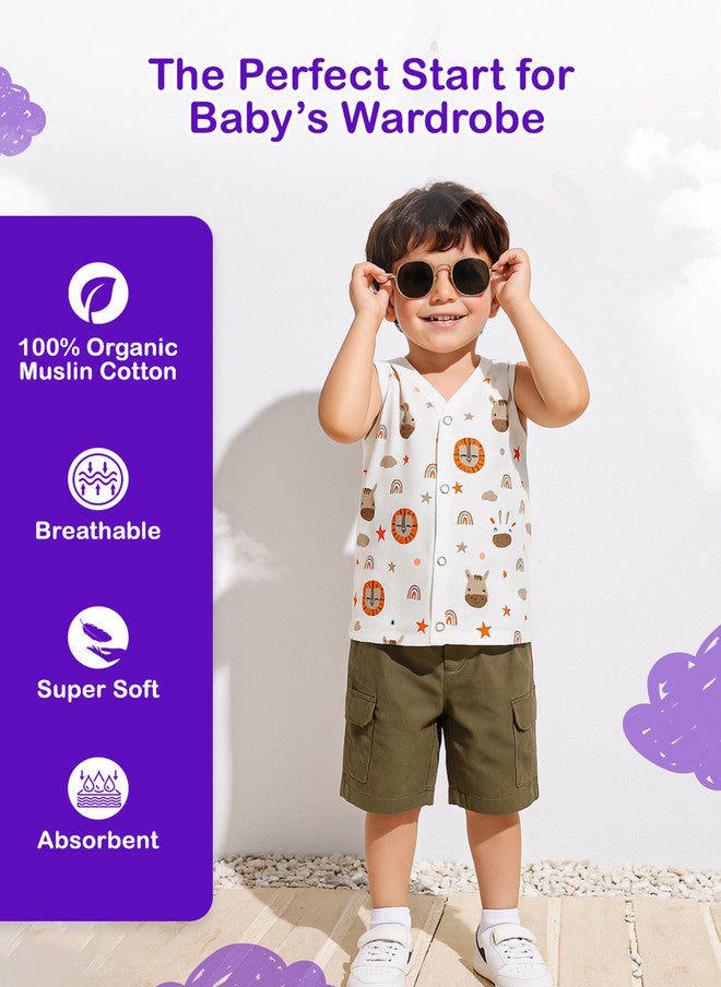 Kidbea سترة جابلا بيضاء وبنية مطبوعة للأطفال من كيدبيا مع ياقة على شكل V وإغلاق بأزرار - Image 3