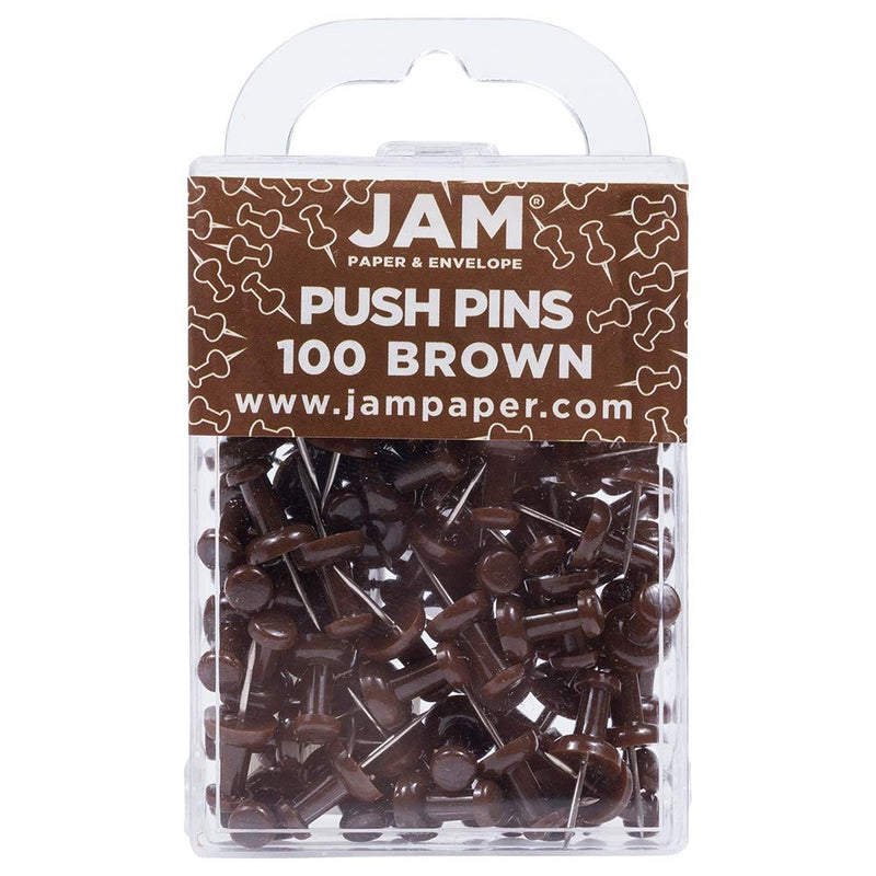 JAM PAPER Colorful Push Pins  Chocolate Brown Pushpins  100Pack