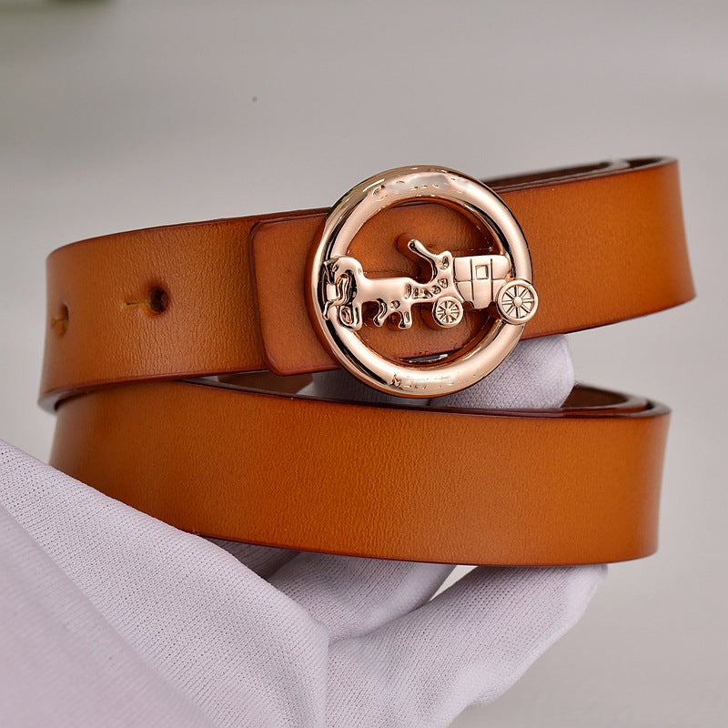 Cowhide Belt Women'S Shake Tone Marathon Belt Girls' Youth Fashion Trendy Trouser Belt Korean Internet Celebrant - Image 1
