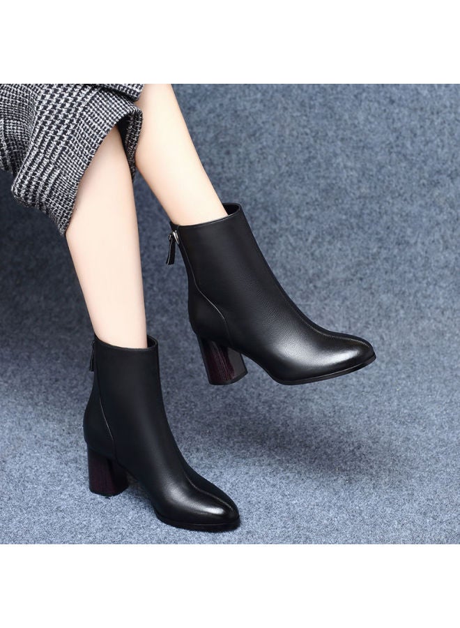 European And American Short Boots For Women  Spring & Fall New High Heels Thick Heels Black Velvet Fashion Boots Large Size