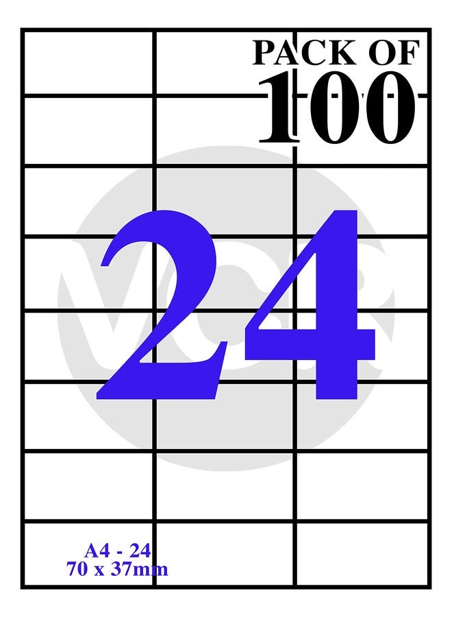 VCR A4 Size White Self Adhesive Label/Sticker for Printer (Inject/Copier/Laser) - Matte 24 Sticker Per Sheet, 100 Sheets Pack, 100 Labels - Image 1
