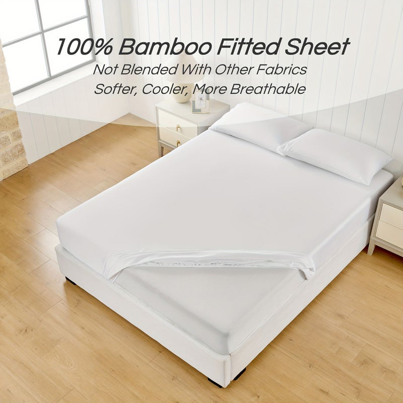 Set Of 3 Khaki Bamboo Viscose Bedding Fitted Sheet And 2 Pillowcases 300 Thread Count 60 Single Yarn Durable Weave Breathable Extra Deep Pocket Moisture Wicking Cooling Touch Ultra Soft For Hot Sleepers - Image 2