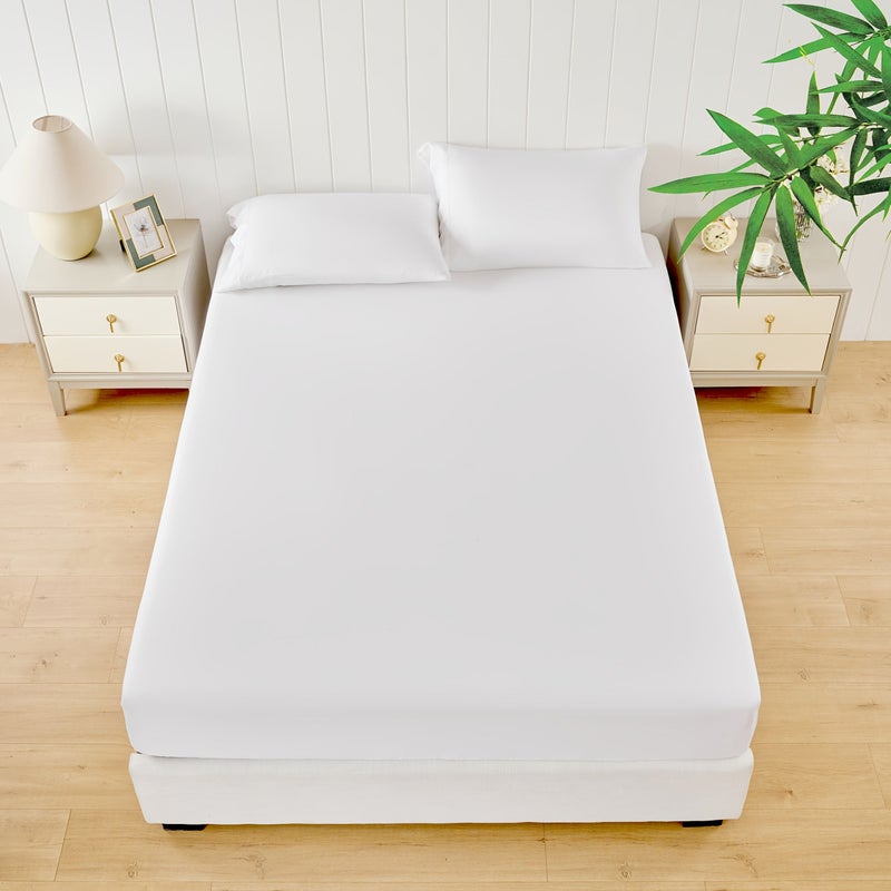 Set Of 3 Khaki Bamboo Viscose Bedding Fitted Sheet And 2 Pillowcases 300 Thread Count 60 Single Yarn Durable Weave Breathable Extra Deep Pocket Moisture Wicking Cooling Touch Ultra Soft For Hot Sleepers - Image 1