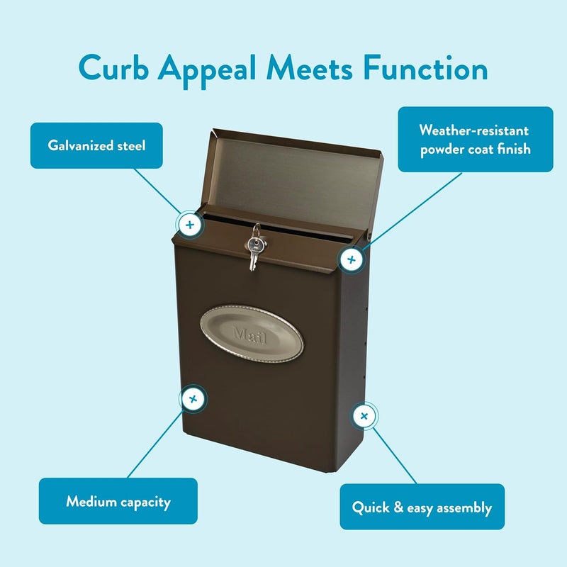 ARCHITECTURAL MAILBOXES Designer Galvanized Steel Wall-Mount Mailbox, DVKPBZ0AM, Venetian Bronze, Medium - Image 3