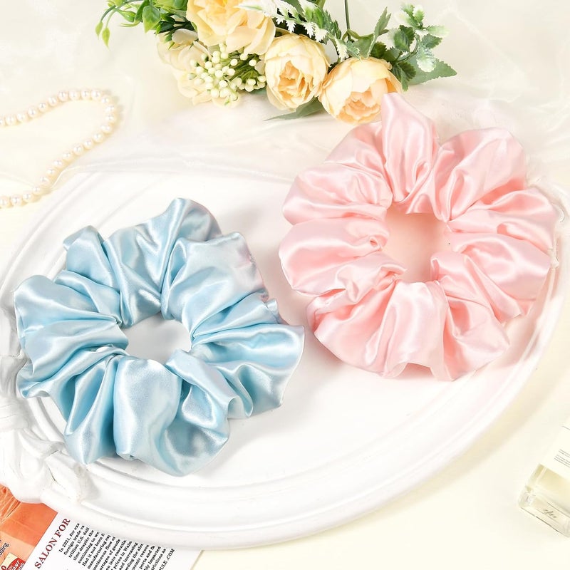 CEELGON 2 PCS Blue Pink Jumbo Satin Silky Scrunchies 6.5 Inches Oversized Scrunchie Extra Large Big Hair Ties Ponytail Holder for Thick Curly Hair Women (Light Blue, Pink) - Image 5