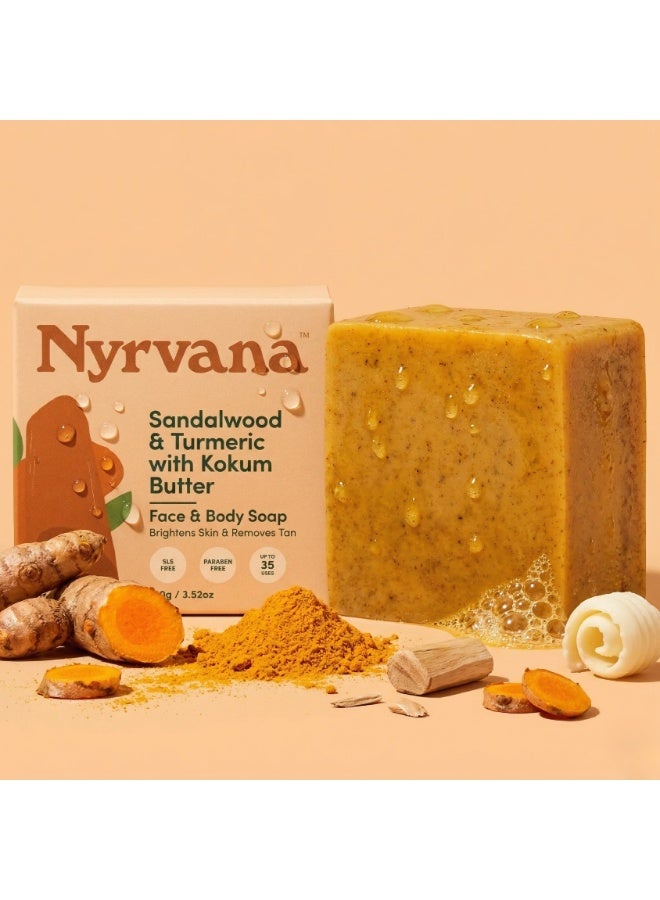 Nyrvana Sandalwood & Turmeric with Kokum Butter Soap 100g (3.52 oz) | Brightening & Anti-Inflammatory | Ayurvedic Formula | Natural Soap for Even Radiant Skin - Image 3