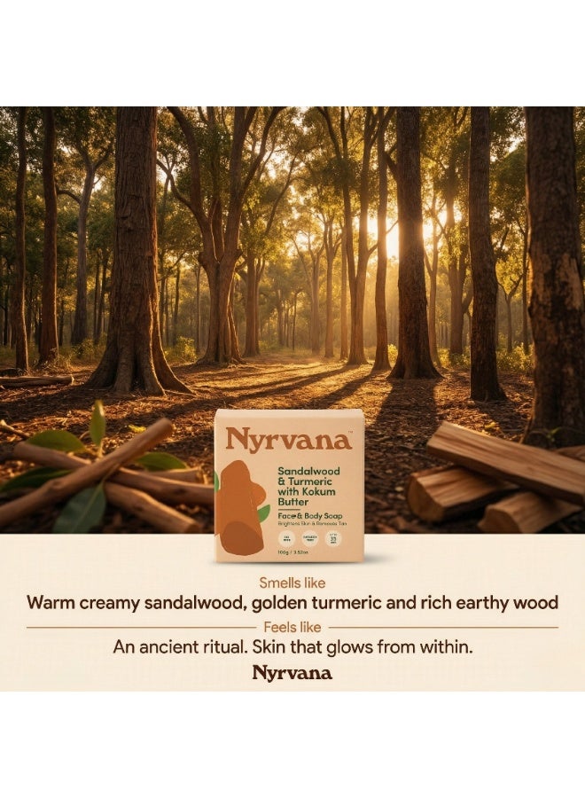 Nyrvana Sandalwood & Turmeric with Kokum Butter Soap 100g (3.52 oz) | Brightening & Anti-Inflammatory | Ayurvedic Formula | Natural Soap for Even Radiant Skin - Image 2