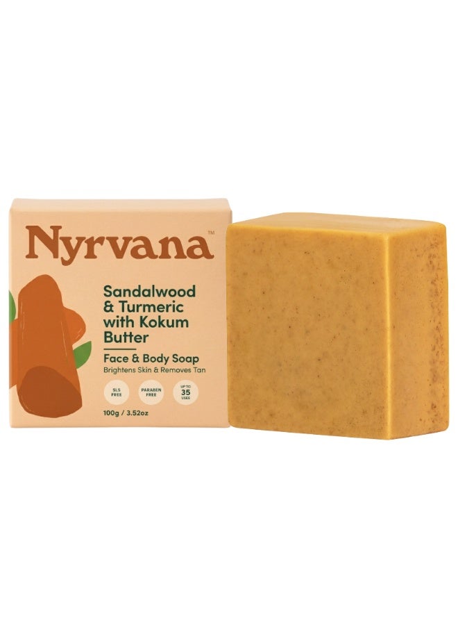 Nyrvana Sandalwood & Turmeric with Kokum Butter Soap 100g (3.52 oz) | Brightening & Anti-Inflammatory | Ayurvedic Formula | Natural Soap for Even Radiant Skin - Image 1
