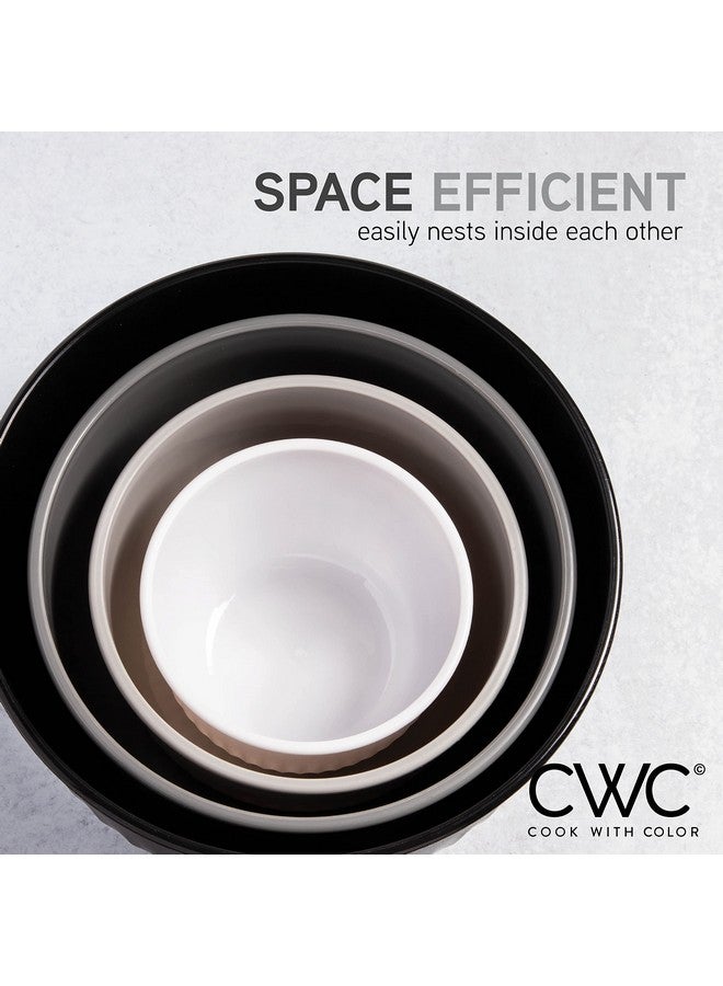 COOK WITH COLOR أوعية تحضير ملونة مع أغطية - مجموعة أوعية خلط بلاستيكية صغيرة عميقة وعريضة مع أغطية، مجموعة مكونة من 8 قطع - أوعية عريضة، أسود/أبيض - Image 4