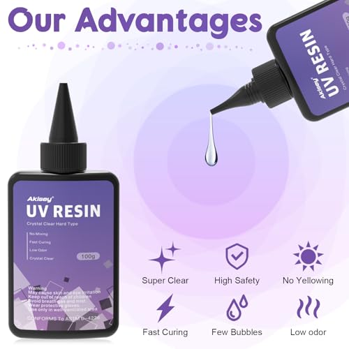 Akisey UV Resin Jewelry Making Kit, 200g Clear UV Resin Glue with Two-Sided Light & Molds, Starter Kit for Making Jewelry, Earring, Necklaces, Keychains - Image 3