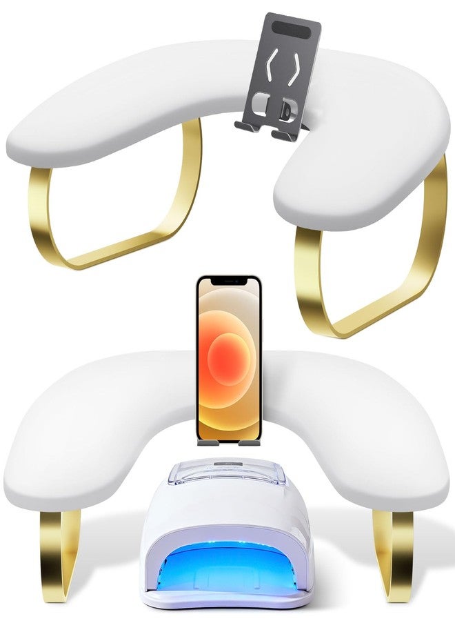 SZSJA Nail Arm Rest with Rotating Phone Holder, Arm Rest for Nails Tech, PU Leather Nail Tech Arm Rest, U-Shaped Hand Rest for Nails Tech, Manicure Hand Rests for Foot Hand Stand, White - Image 1