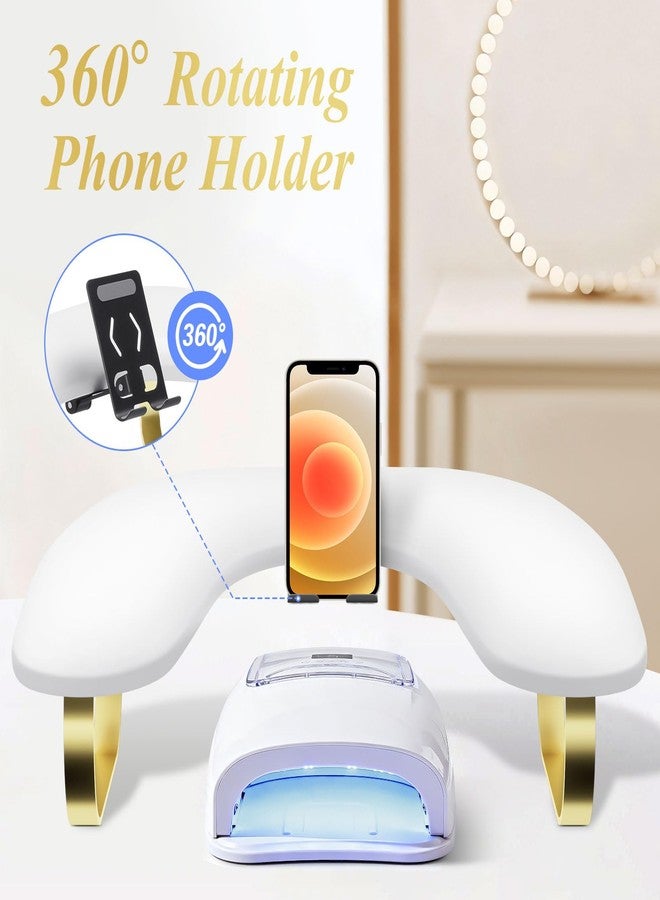 SZSJA Nail Arm Rest with Rotating Phone Holder, Arm Rest for Nails Tech, PU Leather Nail Tech Arm Rest, U-Shaped Hand Rest for Nails Tech, Manicure Hand Rests for Foot Hand Stand, White - Image 3