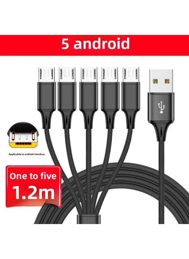 ماركة غير محددة - 5 أسلاك شحن Android متعددة الرؤوس، كابل بيانات من النوع C من واحد إلى خمسة، شحن سريع عالمي متعدد الوظائف، نموذج ثلاثة في واحد: قطع سمكة سوداء من واحد إلى خمسة [5 Android] 1.2 متر - Image 1