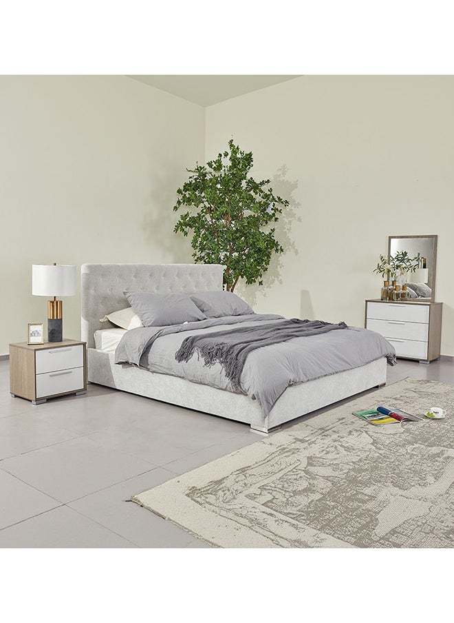 DANUBE HOME Austin 4Pieces Bedroom Set 180 X 200 Modern Design Wooden Bedroom Set Furniture Upholstered King Bed And Nightstand Dresser And Mirror - Light Grey / White/Walnut  - Image 1