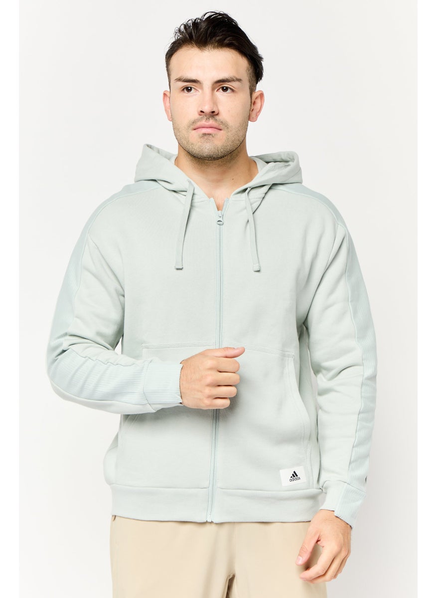 Adidas Men Sportswear Fit Long Sleeves Outdoor Full Zip Sweatshirt, Wonder Silver  - Image 1