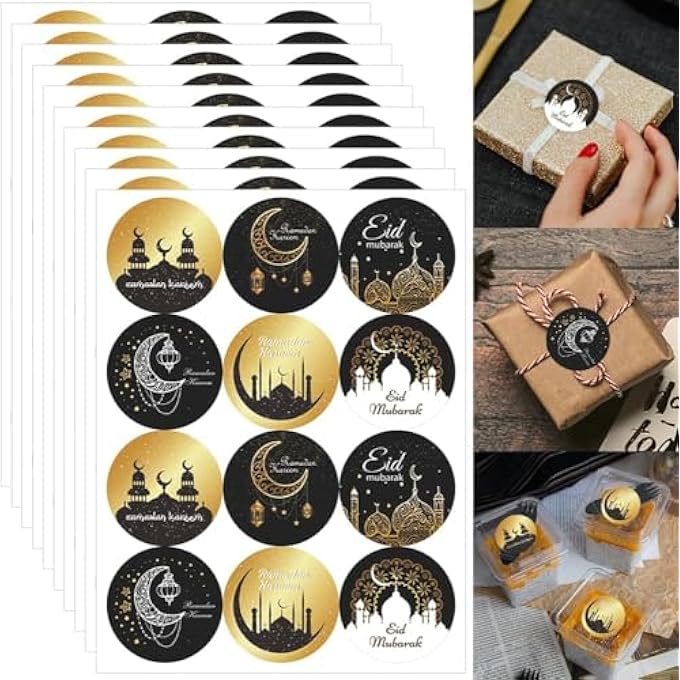 120PCS ISLAMIC RAMADAN & EID STICKERS, PAPER, BLACK, ROUND, STAR PATTERN, TRADITIONAL STYLE, SUITABLE FOR SMOOTH SURFACES, FESTIVAL STICKERS - Image 2
