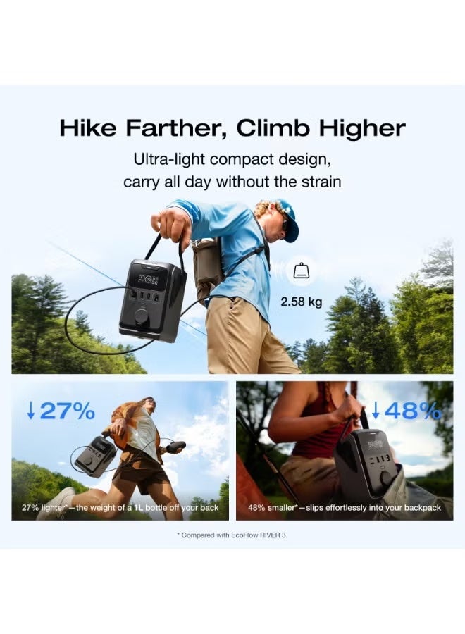 ECOFLOW EF ECOFLOW Trail 300 DC Portable Power Station, 288Wh Ultra-light LiFePO4 Battery with Handle, 300W Solar Generator, Fast Charge,Output Port, Drop-Proof, Solar/Car Input for Camping/Travel - Image 3