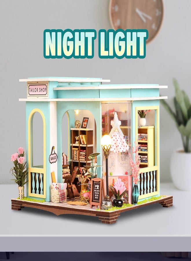 FLYNOVA DIY Miniature House Kit,Tailor Shop Dollhouse Miniature Kit with LED & Furniture,Mini Diorama House Building Kit for Adults,3D Wooden Craft Tiny House Mini Model Kit,Home Decor Family Birthday Gifts - Image 2
