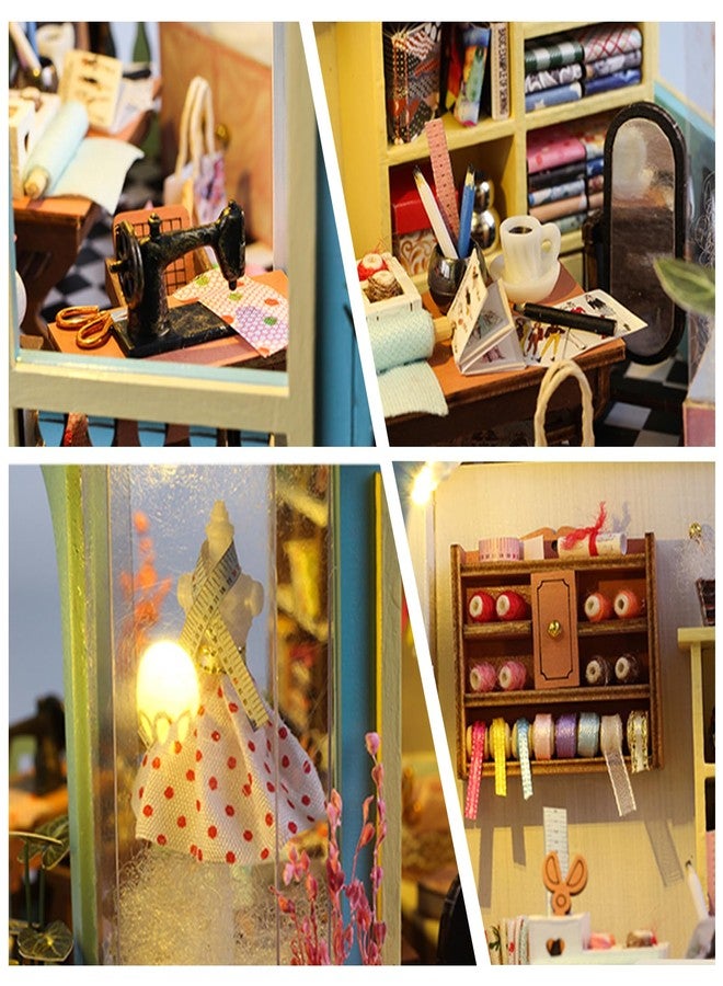 FLYNOVA DIY Miniature House Kit,Tailor Shop Dollhouse Miniature Kit with LED & Furniture,Mini Diorama House Building Kit for Adults,3D Wooden Craft Tiny House Mini Model Kit,Home Decor Family Birthday Gifts - Image 5