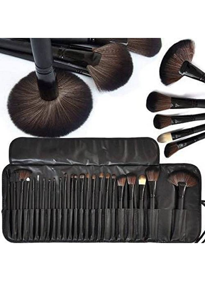 SKINPLUS SKINPLUS Professional Wood Make Up Brushes Sets With Leather Storage Pouch (Pack Of 24)  - Image 1