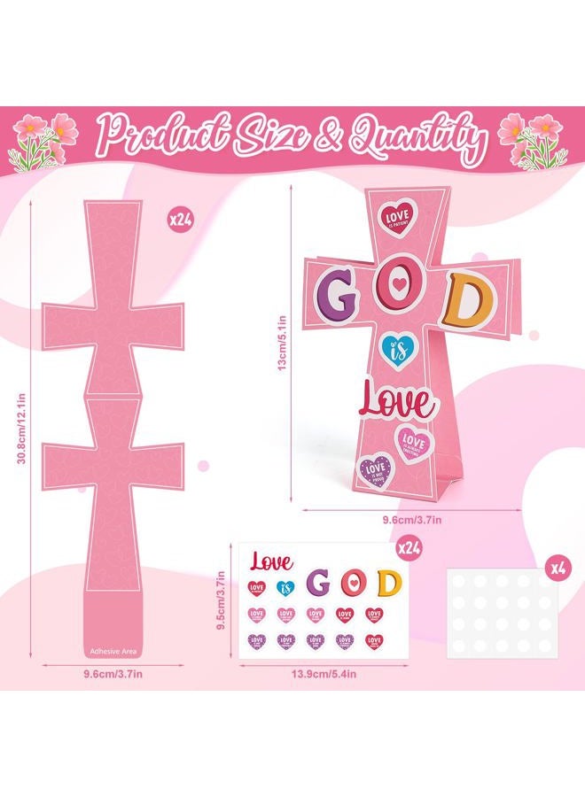 Yewfold 24Pcs Valentine's Day Craft Kit, Valentine's Day Pink DIY Cross Craft Make Your Own 3D Teacher Appreciation Thankful Love Gift Set Home Fun Activities (Cross) - Image 2