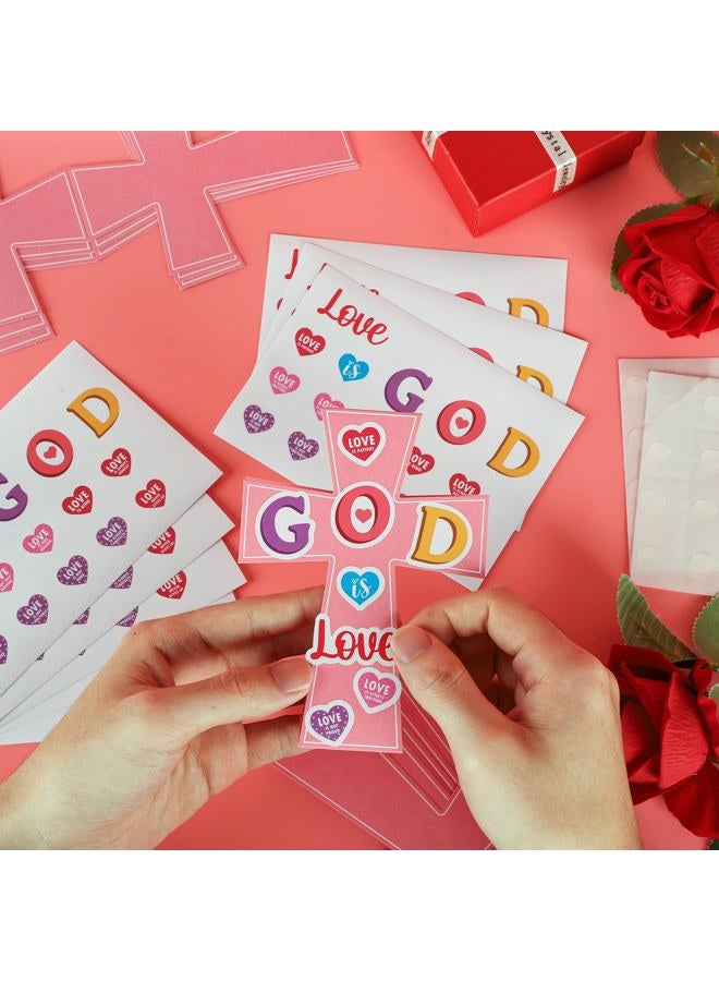 Yewfold 24Pcs Valentine's Day Craft Kit, Valentine's Day Pink DIY Cross Craft Make Your Own 3D Teacher Appreciation Thankful Love Gift Set Home Fun Activities (Cross) - Image 5