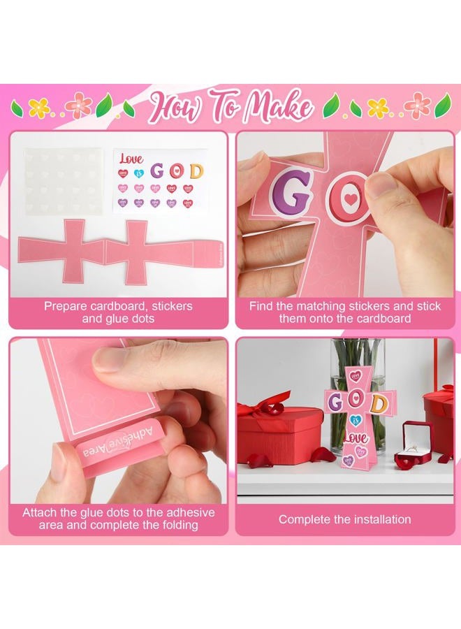 Yewfold 24Pcs Valentine's Day Craft Kit, Valentine's Day Pink DIY Cross Craft Make Your Own 3D Teacher Appreciation Thankful Love Gift Set Home Fun Activities (Cross) - Image 4
