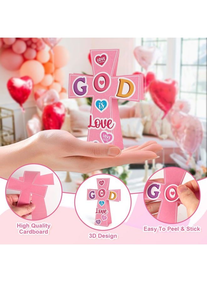 Yewfold 24Pcs Valentine's Day Craft Kit, Valentine's Day Pink DIY Cross Craft Make Your Own 3D Teacher Appreciation Thankful Love Gift Set Home Fun Activities (Cross) - Image 3