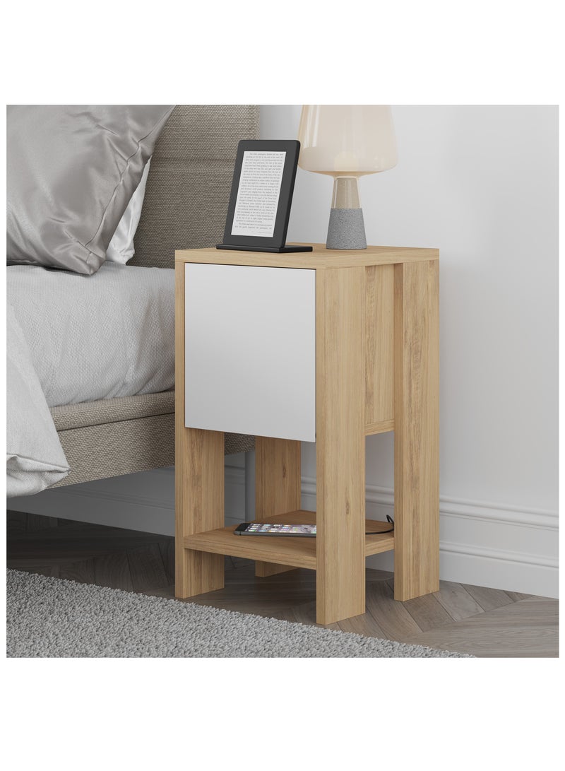 موراه طاولة جانبية عصرية من موراه هوم إيما مع خزانة تخزين | طاولة جانبية متعددة الاستخدامات لغرفة النوم والمعيشة | ٣٠×٥٥×٣٠ سم | بلوط/أبيض - Image 1