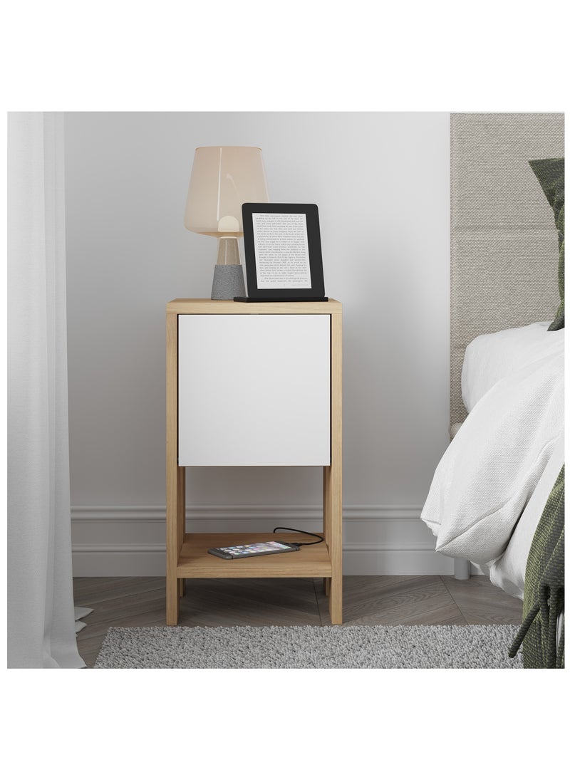 موراه طاولة جانبية عصرية من موراه هوم إيما مع خزانة تخزين | طاولة جانبية متعددة الاستخدامات لغرفة النوم والمعيشة | ٣٠×٥٥×٣٠ سم | بلوط/أبيض - Image 2