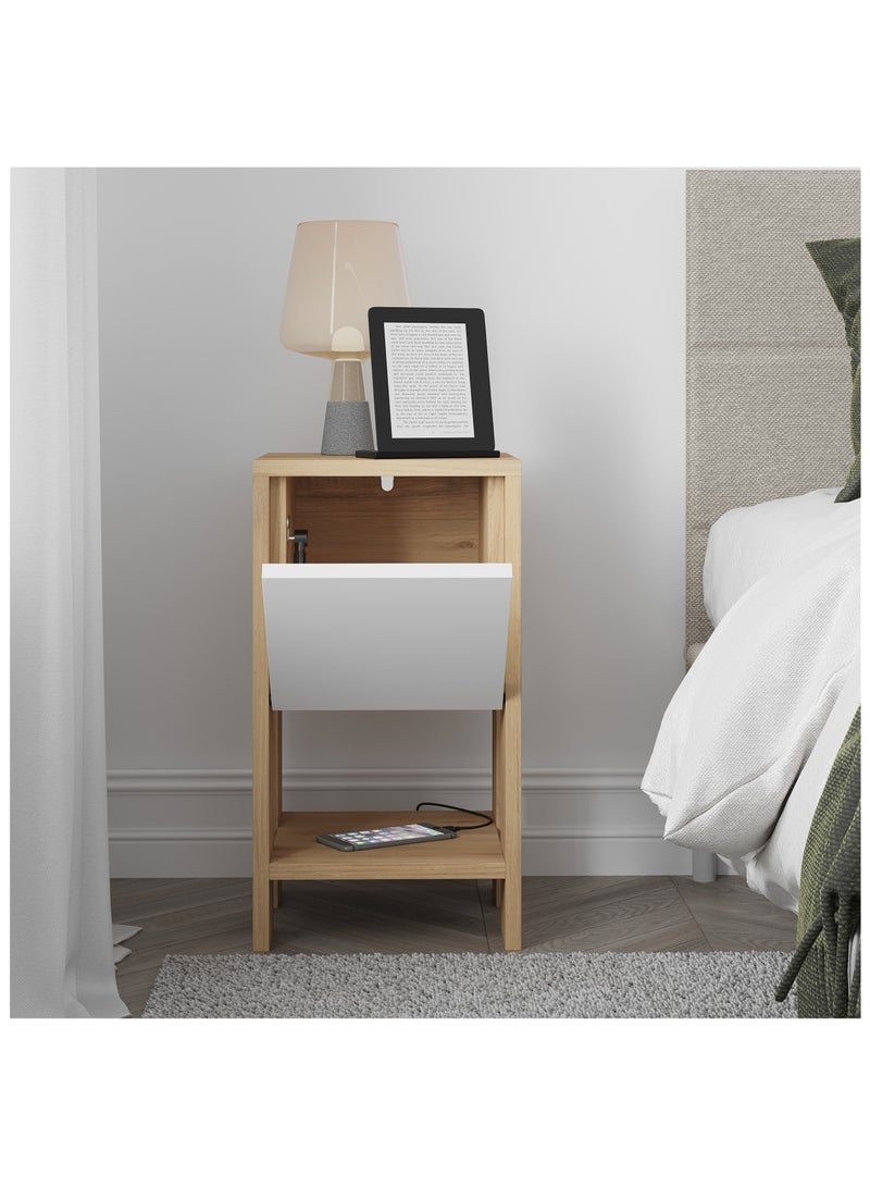 موراه طاولة جانبية عصرية من موراه هوم إيما مع خزانة تخزين | طاولة جانبية متعددة الاستخدامات لغرفة النوم والمعيشة | ٣٠×٥٥×٣٠ سم | بلوط/أبيض - Image 3