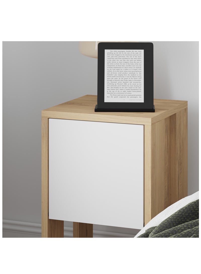 موراه طاولة جانبية عصرية من موراه هوم إيما مع خزانة تخزين | طاولة جانبية متعددة الاستخدامات لغرفة النوم والمعيشة | ٣٠×٥٥×٣٠ سم | بلوط/أبيض - Image 4