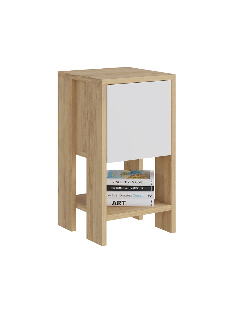 موراه طاولة جانبية عصرية من موراه هوم إيما مع خزانة تخزين | طاولة جانبية متعددة الاستخدامات لغرفة النوم والمعيشة | ٣٠×٥٥×٣٠ سم | بلوط/أبيض - Image 5