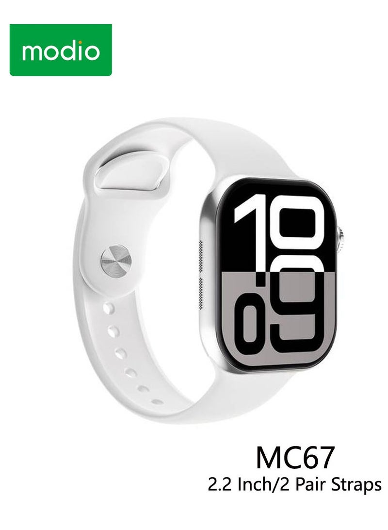 موديو ساعة ذكية من سلسلة Modio MC67 مقاس 2.2 بوصة مع زوجين من الأشرطة وكابل شحن باللون الفضي مصممة للسيدات والرجال - Image 1