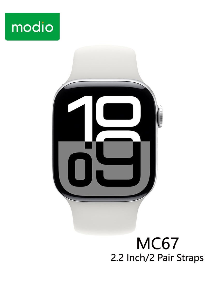 موديو ساعة ذكية من سلسلة Modio MC67 مقاس 2.2 بوصة مع زوجين من الأشرطة وكابل شحن باللون الفضي مصممة للسيدات والرجال - Image 2