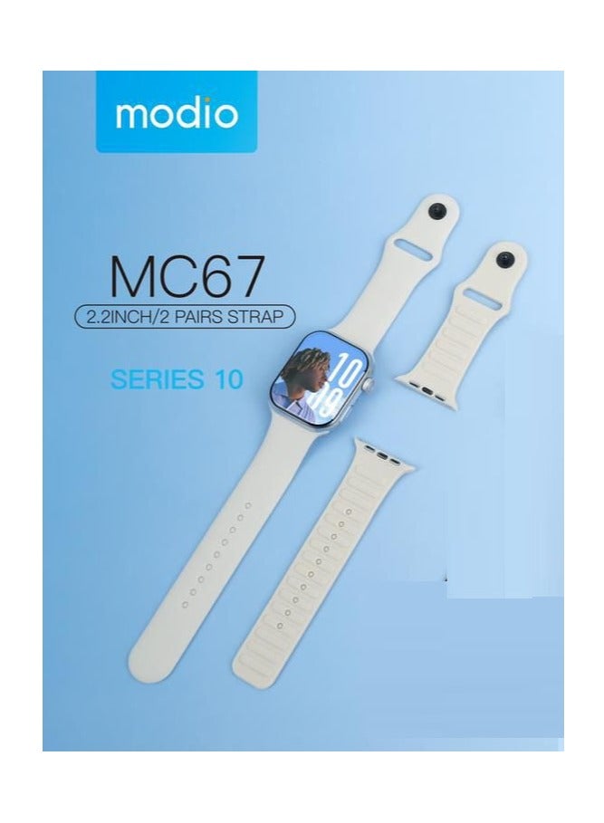موديو ساعة ذكية من سلسلة Modio MC67 مقاس 2.2 بوصة مع زوجين من الأشرطة وكابل شحن باللون الفضي مصممة للسيدات والرجال - Image 3