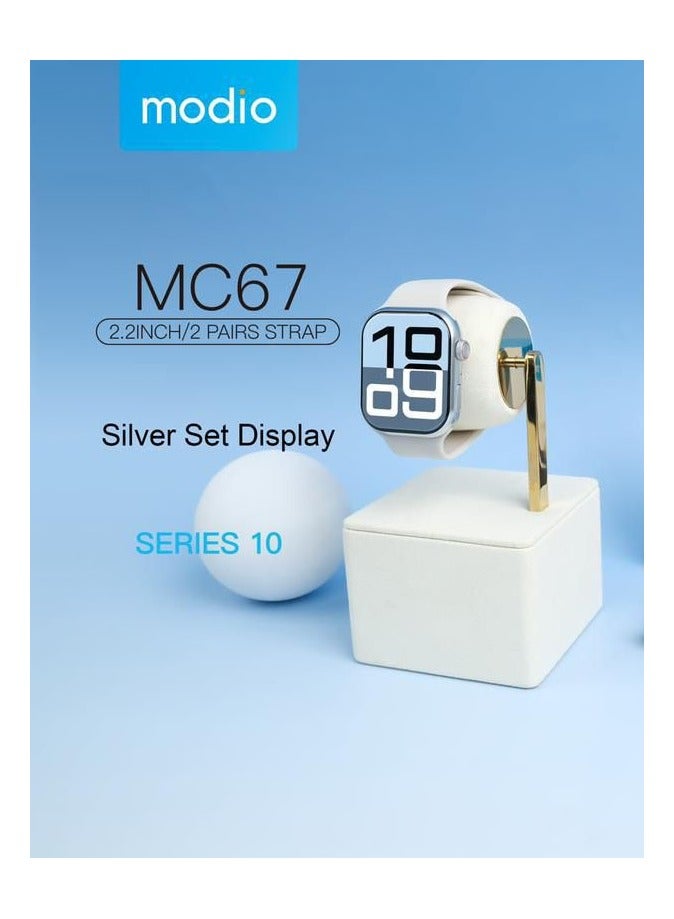 موديو ساعة ذكية من سلسلة Modio MC67 مقاس 2.2 بوصة مع زوجين من الأشرطة وكابل شحن باللون الفضي مصممة للسيدات والرجال - Image 4