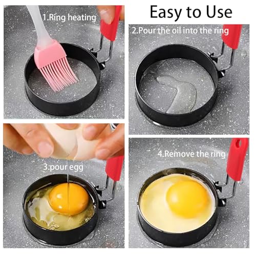 suyncyi 3.5" Egg Rings Set of 2 with Silicone Handle, Round Mold for English Muffins,Pancake Mold for Indoor Camping Breakfast Sandwiches Egg Mcmuffins - Image 3